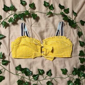 Bright Yellow Bralette with Waffle Texture, and Big White Straps with Stripes